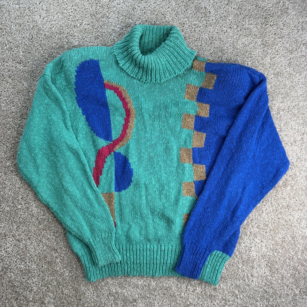 Vintage Lizsport Petites Sweater Womens Petite L Multicolor Turtleneck Chunky